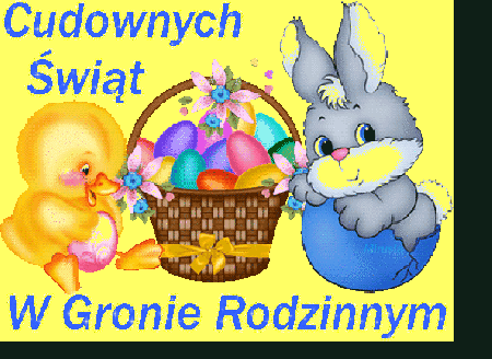 Zajączek i kurczak pilnują koszyczka